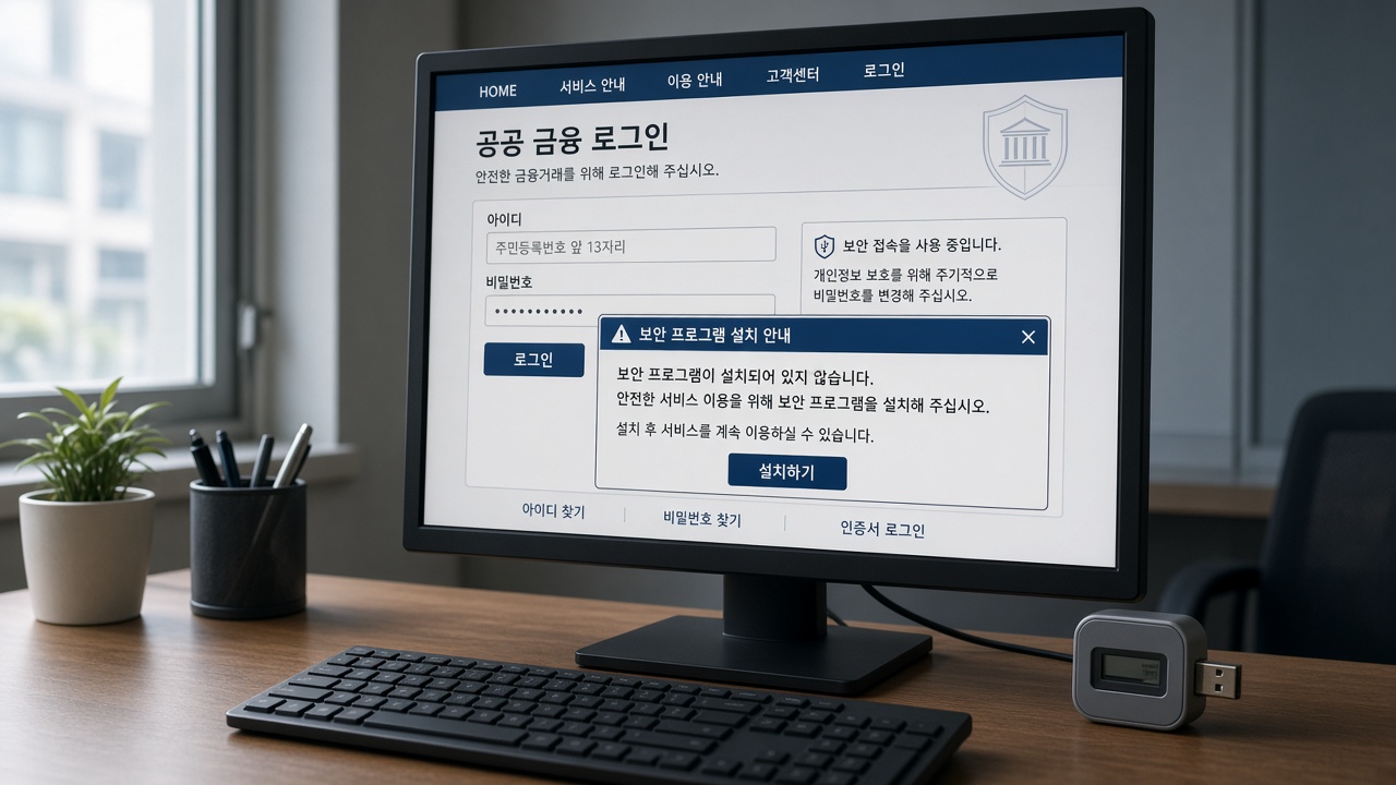정부·금융 사이트 보안 프로그램 설치 요구 화면 — 라자루스 AnySign4PC 칼럼 썸네일