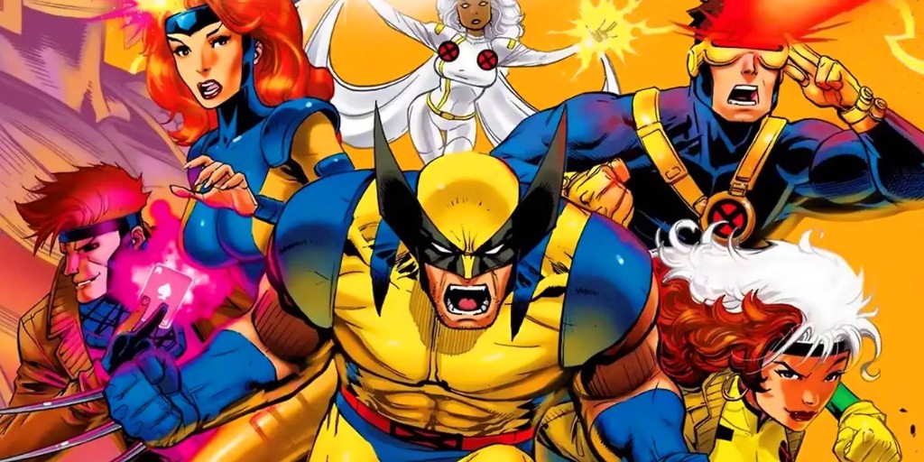 X-Men — 90년대 스타일 팀 일러스트. 경계인·돌연변이 서사가 문화 공감과 시장으로 이어지는 칼럼 썸네일